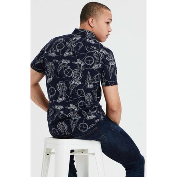 American Eagle Nautical print shortsleeve men's shirt navy blue L Large cotton - Picture 3 of 10